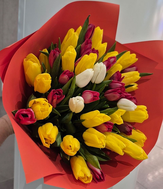 51 тюльпан в ярком сочетании